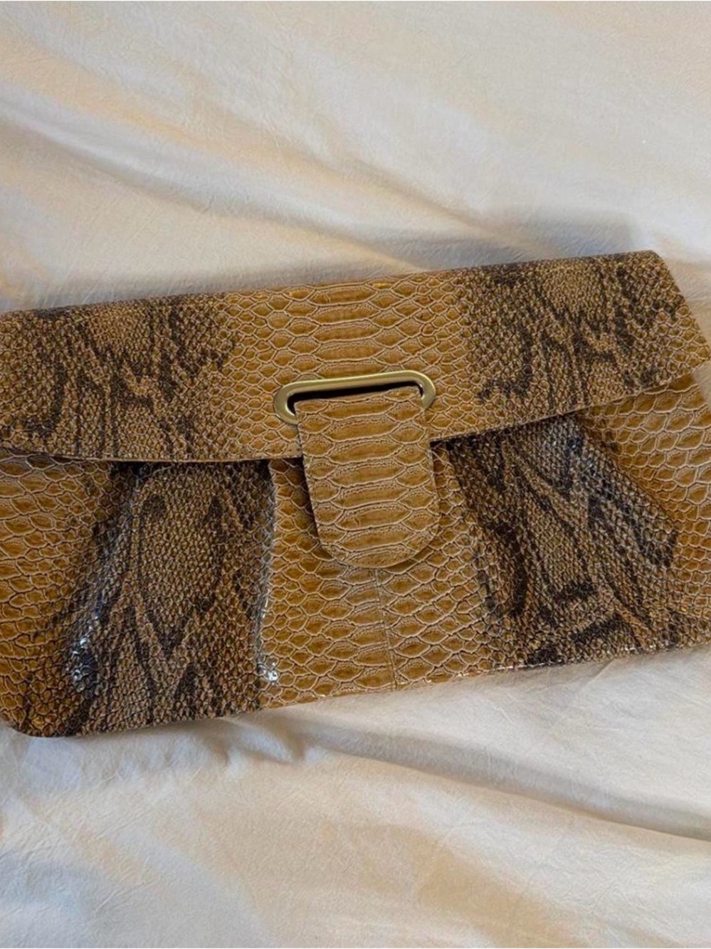 Isabel Marant Tan Snakeskin-Print Clutch with Gold Accent